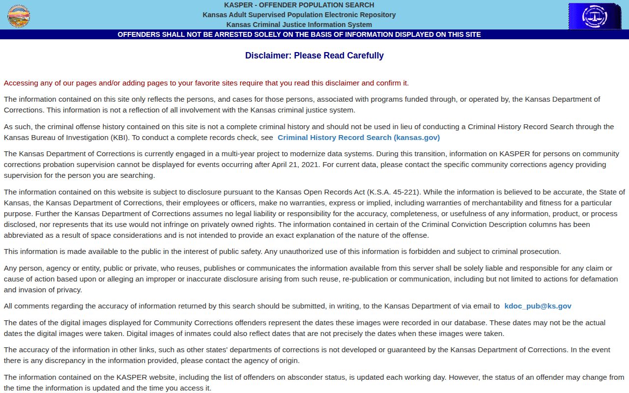 Saline County release date lookup through KASPER