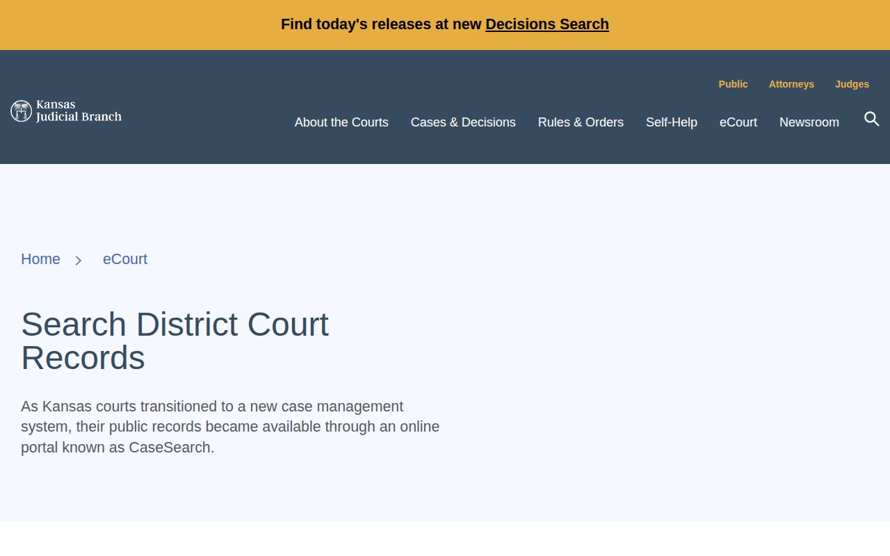 Kansas court records source for Saline County released inmates